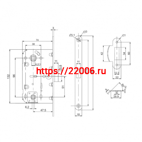 Защелка Punto (Пунто) врезная PL96WC-50/BL GP (золото) фото 3 Защелка Punto (Пунто) врезная PL96WC-50/BL GP (золото) фото 3