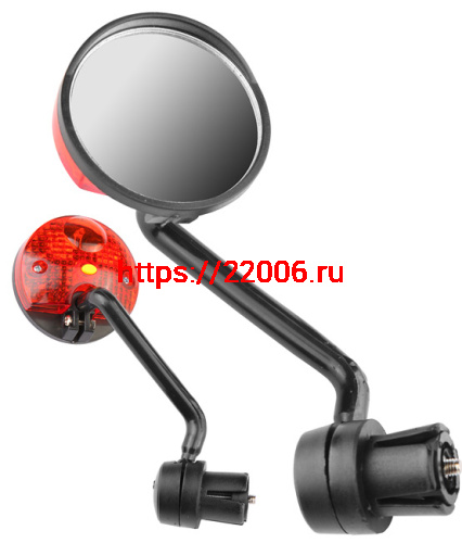 Зеркало Вело торцевое со светоотражателем и габ.огнем(1 светодиод),D45мм, дл.130мм,черное JY-5