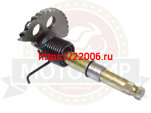 Вал кикстартера с сектором 4х такт. косозубый GY6-125/150, GYRO180 длиный (L-158мм, шлицов 30шт) Вал кикстартера с сектором 4х такт. косозубый GY6-125/150, GYRO180 длиный (L-158мм, шлицов 30шт)