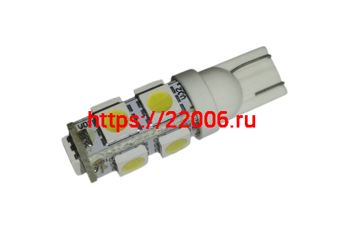 Лампа светодиодная (LED) 12V T10 (W2,1х9,5d) 9SMD W5W чип 5050 белая Лампа светодиодная (LED) 12V T10 (W2,1х9,5d) 9SMD W5W чип 5050 белая