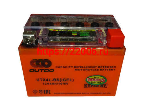 Аккумулятор 12В 4 А/ч UTX4L-BS iGEL, OUTDO (114х70х86) обратная пол., для Альфы Аккумулятор 12В 4 А/ч UTX4L-BS iGEL, OUTDO (114х70х86) обратная пол., для Альфы
