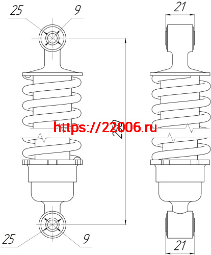 Амортизатор зад. L-250, D1-25, d1-9, Н1-21, D2-25, d2-9, Н2-21 хром BUG, BEETLE, DINGO фото 2